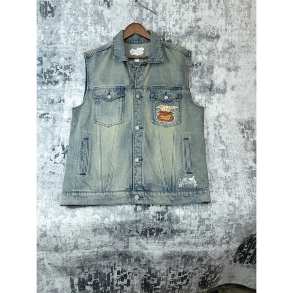 Jeff Hamilton Sneaker Con Denim Vest M Blue Jean Patchwork Streetwear Collab